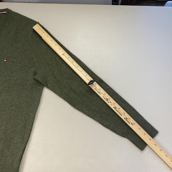 Tommy Hilfiger Cotton Cashmere Sweater Mens Large Forest Green V Neck Pullover - Picture 4 of 8